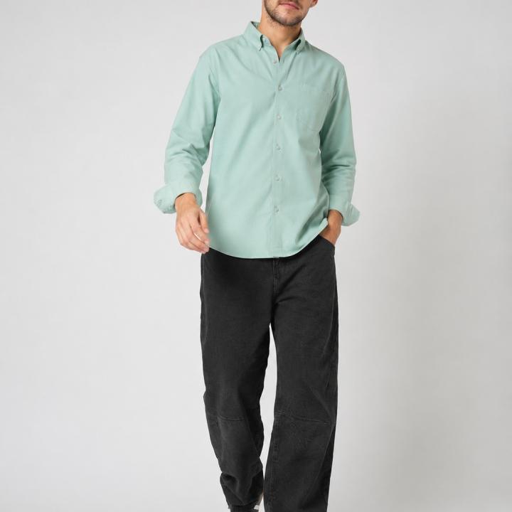 Mint Sage Poly Oxford Shirt Button-Down - Chest Pocket