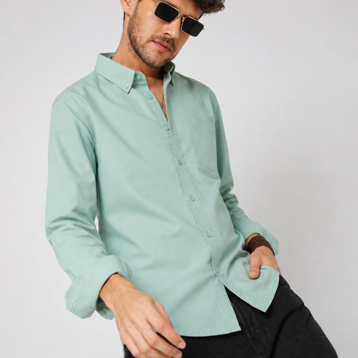 Mint Sage Poly Oxford Shirt Button-Down - Chest Pocket