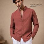 Rust Cotton Linen Blend Shirt - Button Down