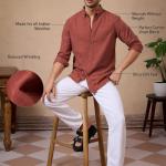 Rust Cotton Linen Blend Shirt - Button Down