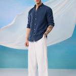Navy Blue Premium Linen Blend Shirt