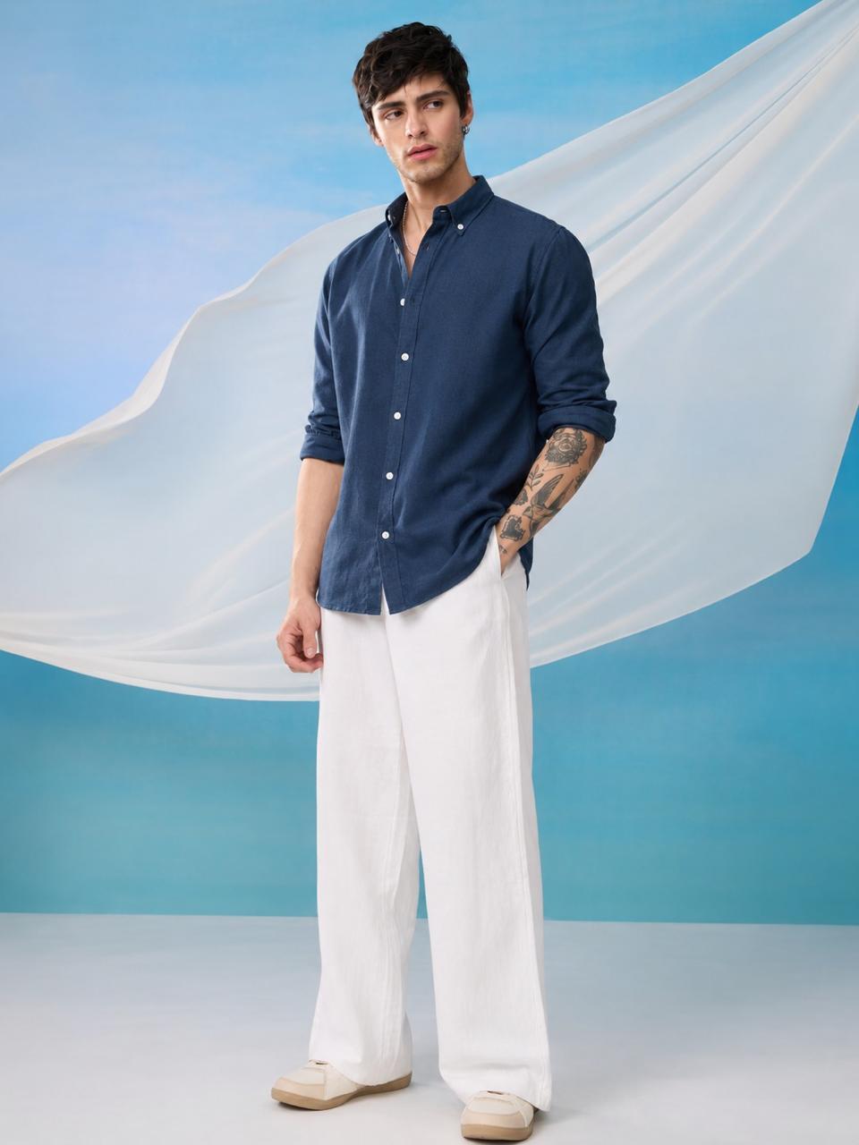 Navy Blue Premium Linen Blend Shirt