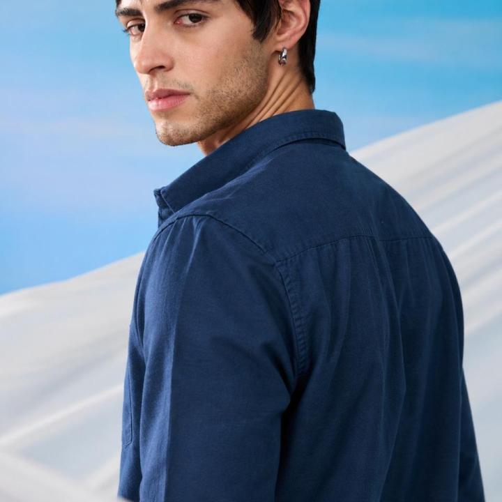 Navy Blue Premium Linen Blend Shirt