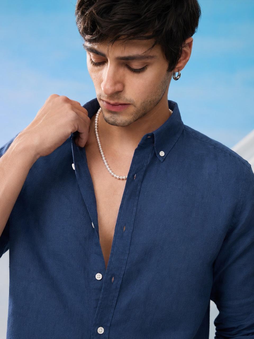 Navy Blue Premium Linen Blend Shirt