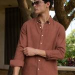 Rust Brown Linen Blend Shirt