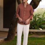 Rust Brown Linen Blend Shirt