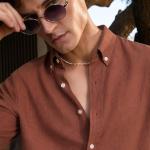 Rust Brown Linen Blend Shirt