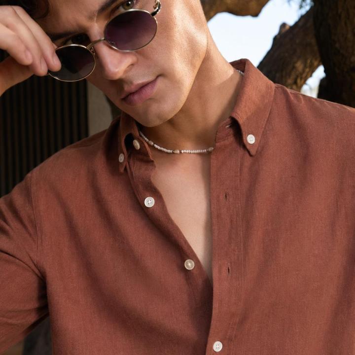 Rust Brown Linen Blend Shirt