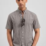 Stone Grey Solid Casual Half Sleeve Shirt