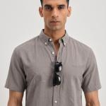 Stone Grey Solid Casual Half Sleeve Shirt