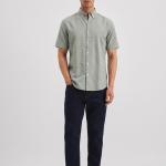 Sage Green Solid Casual Half Sleeve Shirt