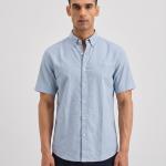Sky Blue Solid Casual Half Sleeve Shirt
