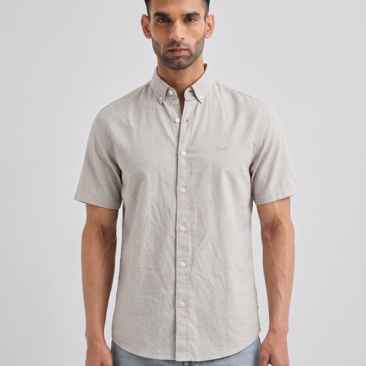 Light Grey Solid Casual Half Sleeve Shirt