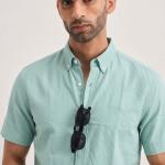 Mint Green Solid Casual Half Sleeve Shirt