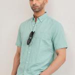 Mint Green Solid Casual Half Sleeve Shirt