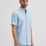 Baby Blue Solid Casual Half Sleeve Shirt