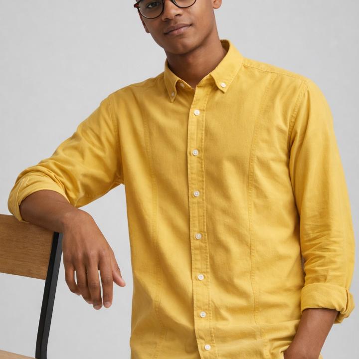 Men’s Solid Button Down Shirt - Mustard Yellow
