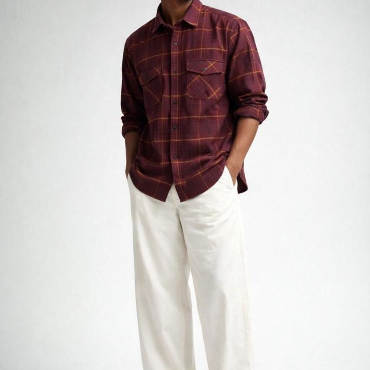Dual Pocket Checked Shirt - Maroon