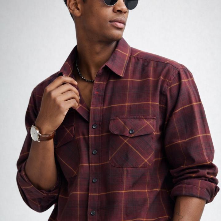 Dual Pocket Checked Shirt - Maroon