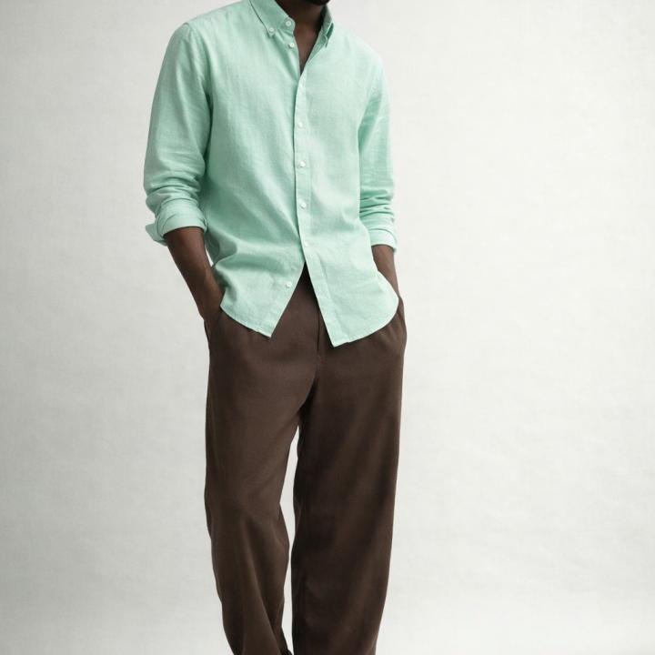 Mint Green Linen-Cotton Shirt – Button Down