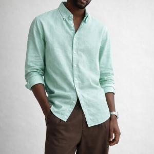 Mint Green Linen-Cotton Shirt – Button Down