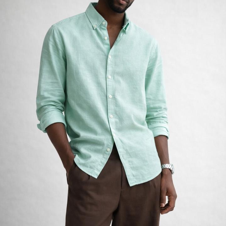Mint Green Linen-Cotton Shirt – Button Down