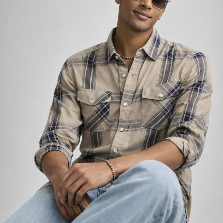 Dual Pocket Checked  Shirt