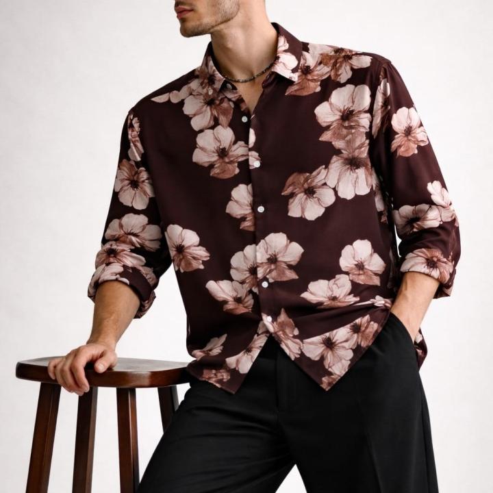 Deep Cocoa Brown Print Shirt - Nylon