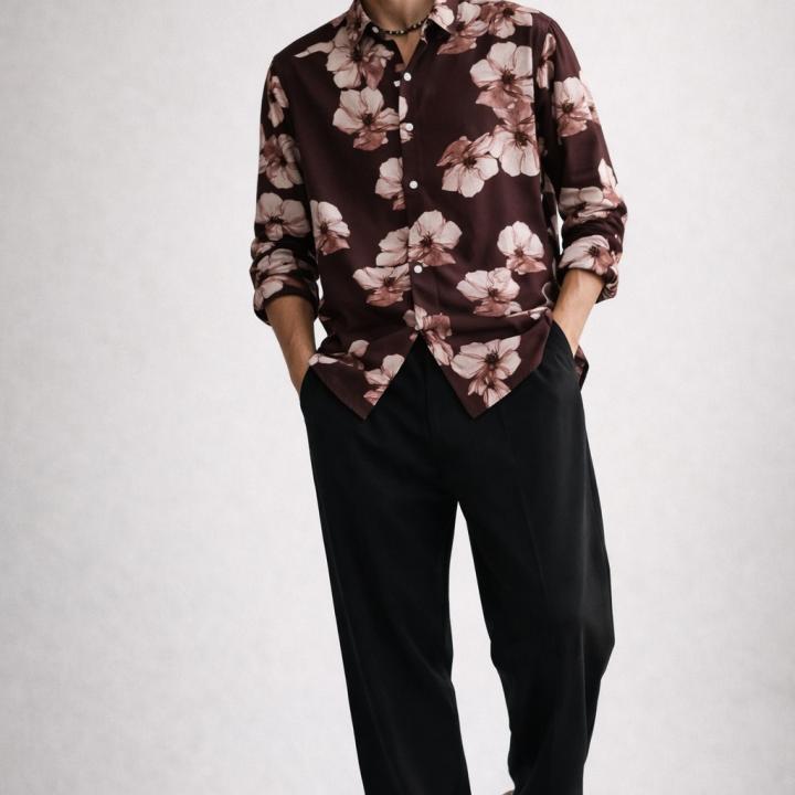 Deep Cocoa Brown Print Shirt - Nylon