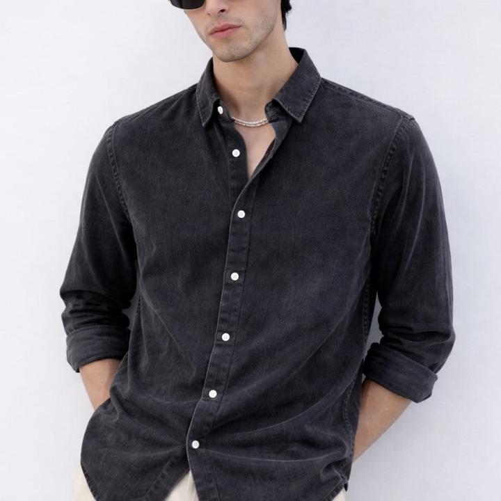 Washed Charcoal Black Denim Shirt