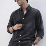 Washed Charcoal Black Denim Shirt
