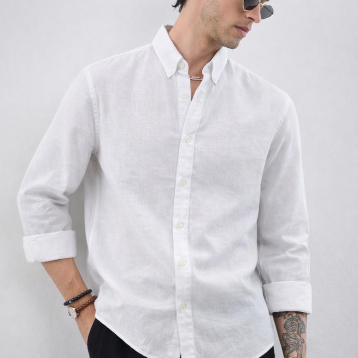 Classic Crisp White Linen Shirt - Button Down