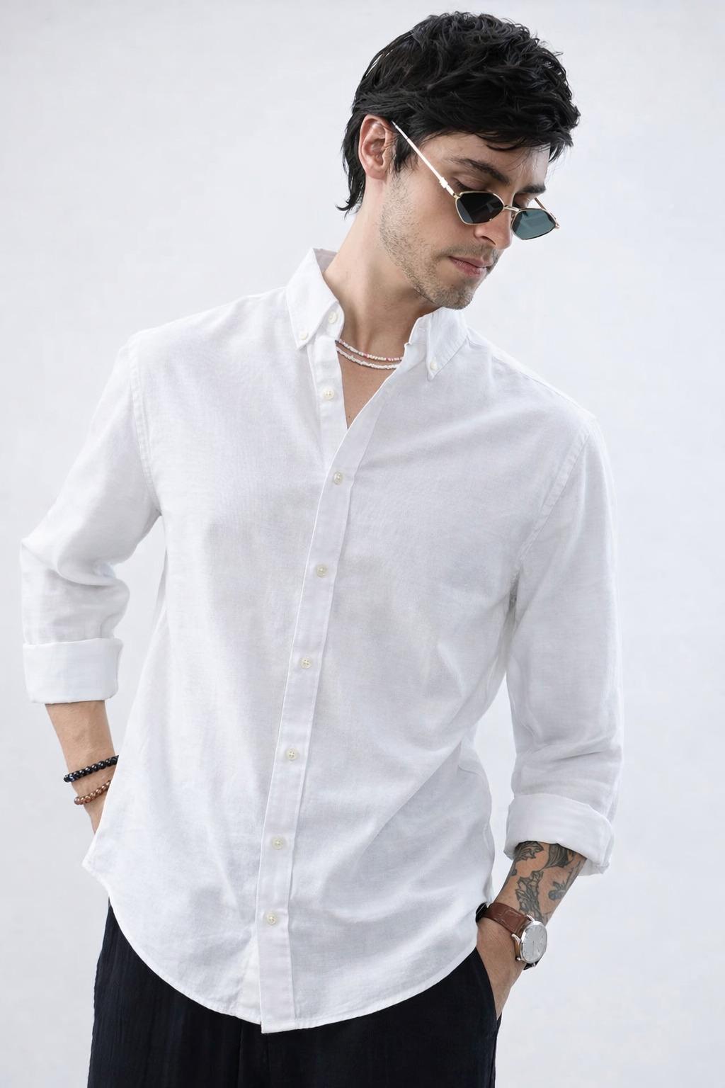 Classic Crisp White Linen Shirt - Button Down