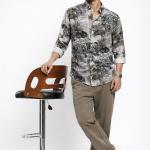Neutral Abstract Print Shirt  - Button Down