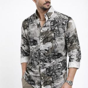 Neutral Abstract Print Shirt  - Button Down