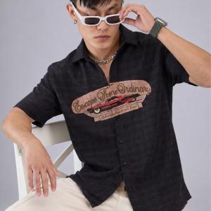 Dark Charcoal Retro Graphic Short Sleeve Shirt