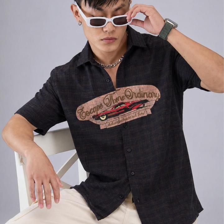 Dark Charcoal Retro Graphic Short Sleeve Shirt