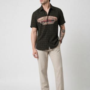 Dark Olive Retro Graphic Short Sleeve Shirt