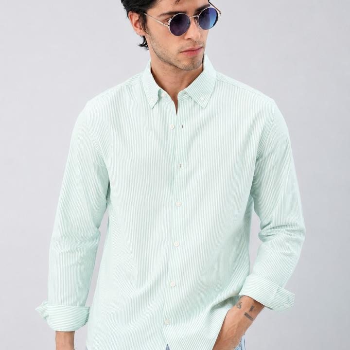 Classic Mint Green Stripe Button-Down Shirt