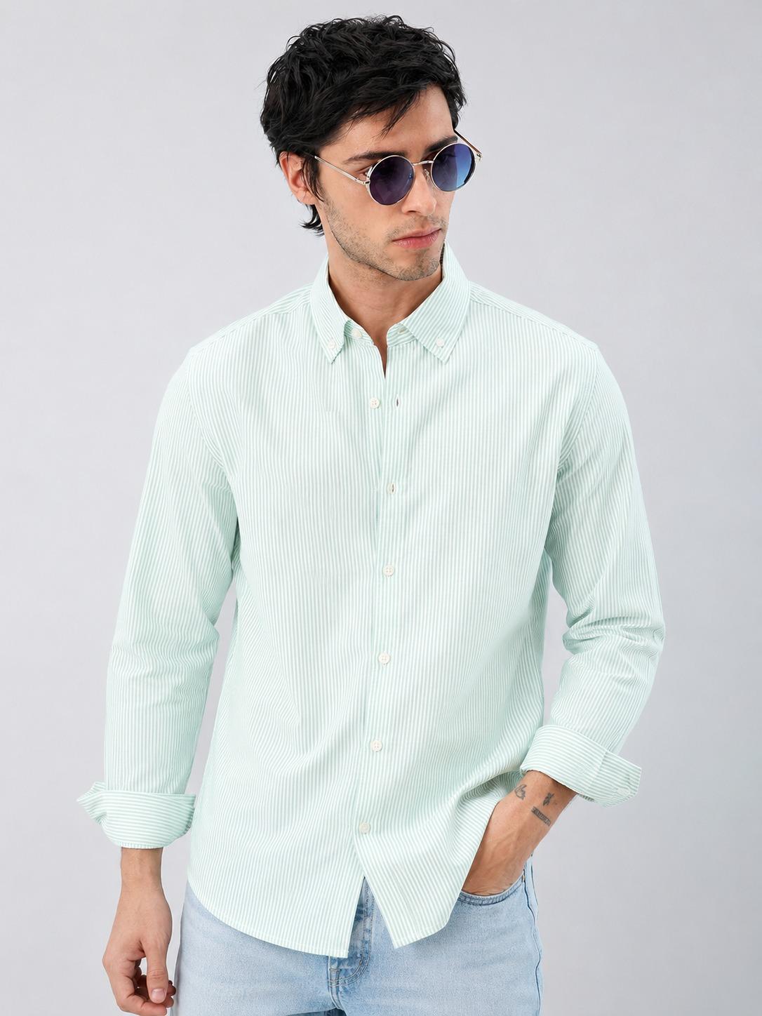 Classic Mint Green Stripe Button-Down Shirt