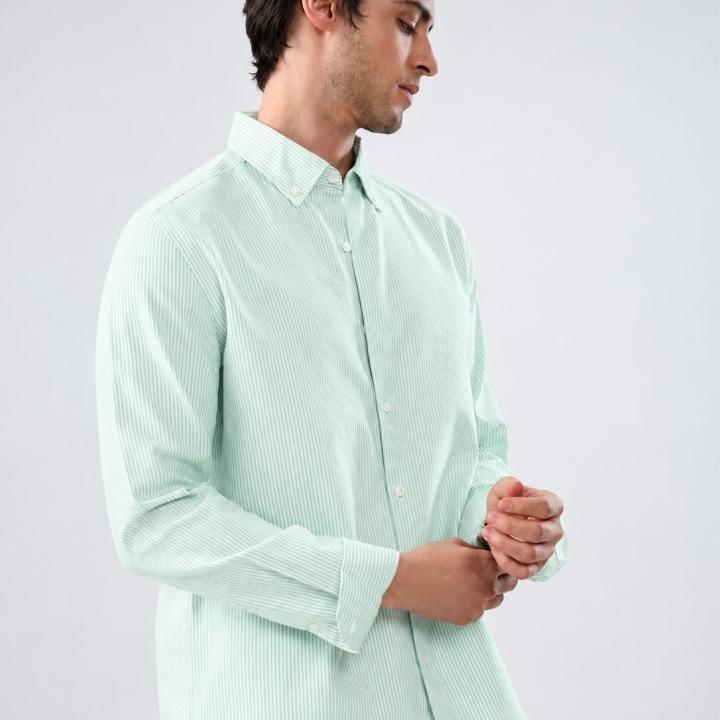 Classic Mint Green Stripe Button-Down Shirt