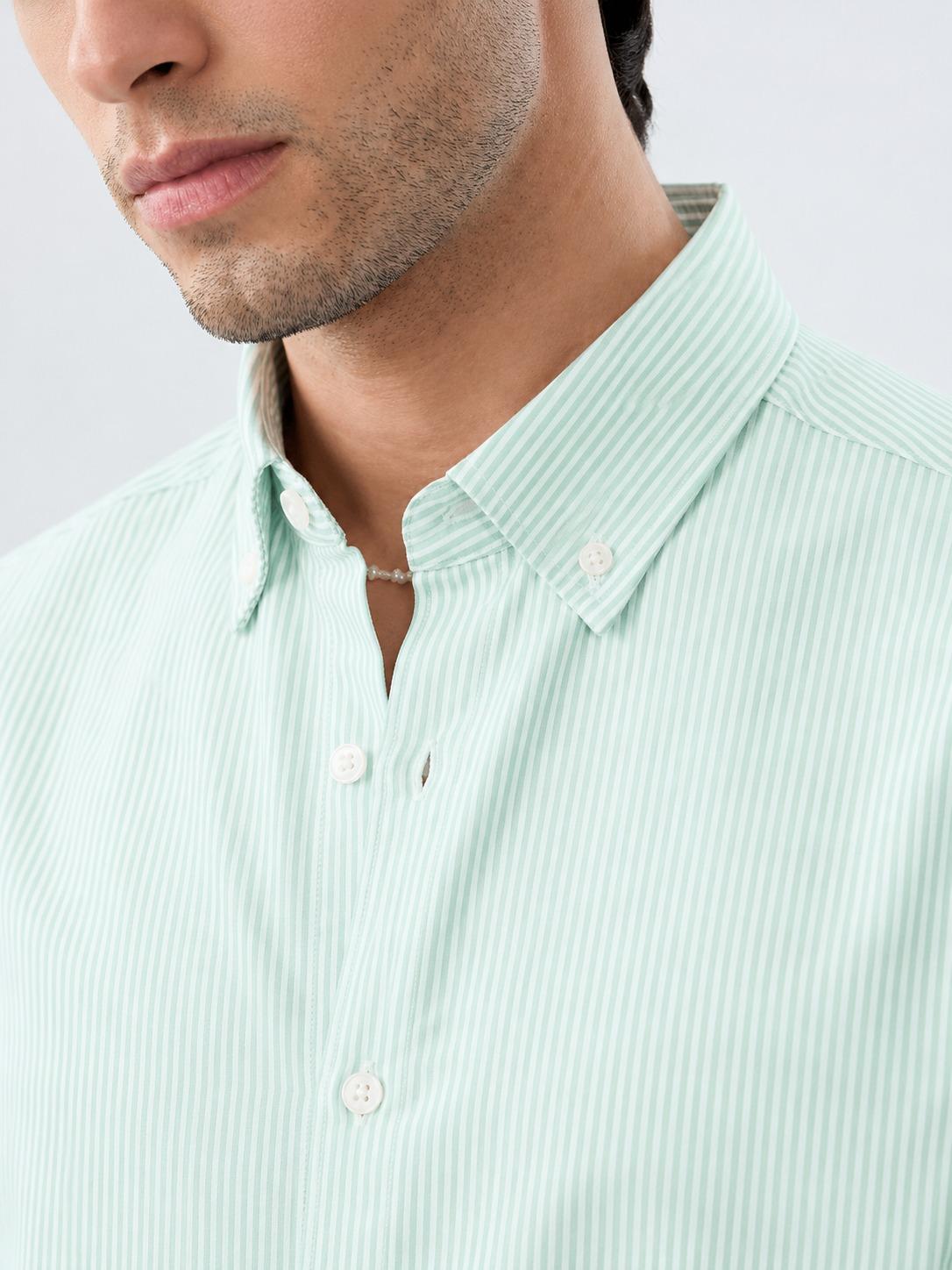 Classic Mint Green Stripe Button-Down Shirt