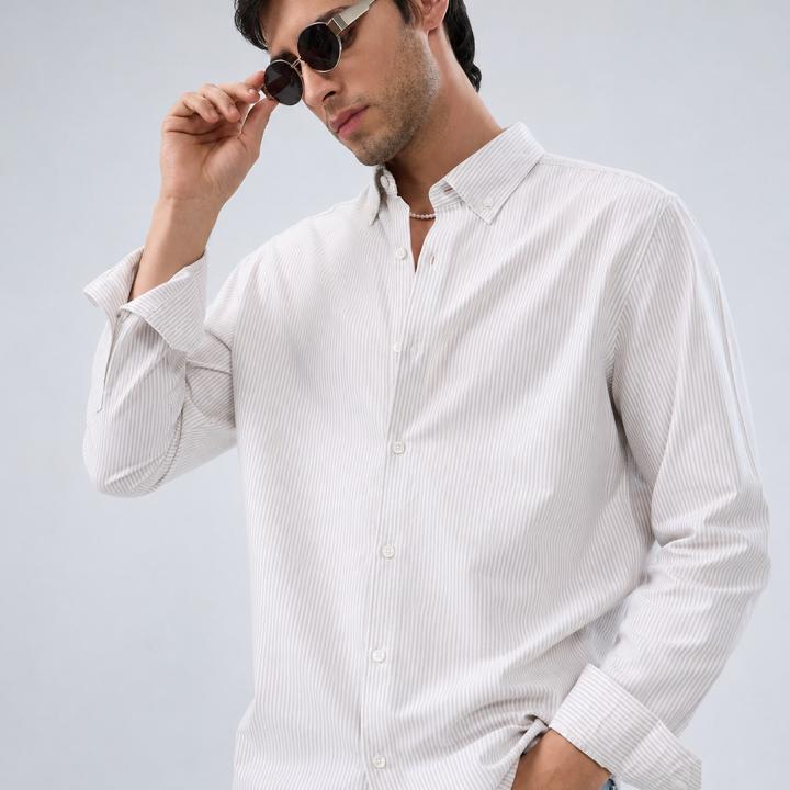 Classic Ivory Stripe Button-Down Shirt