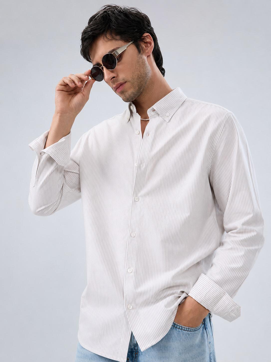 Classic Ivory Stripe Button-Down Shirt