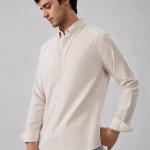 Classic Beige Vertical Striped Shirt - Button Down