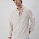 Classic Beige Vertical Striped Shirt - Button Down
