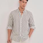 White & Green Geometric Stripe shirt