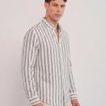 White & Green Geometric Stripe shirt