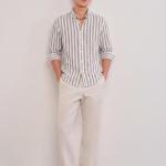 White & Green Geometric Stripe shirt