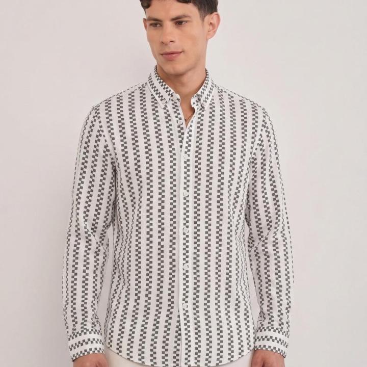 White & Green Geometric Stripe shirt